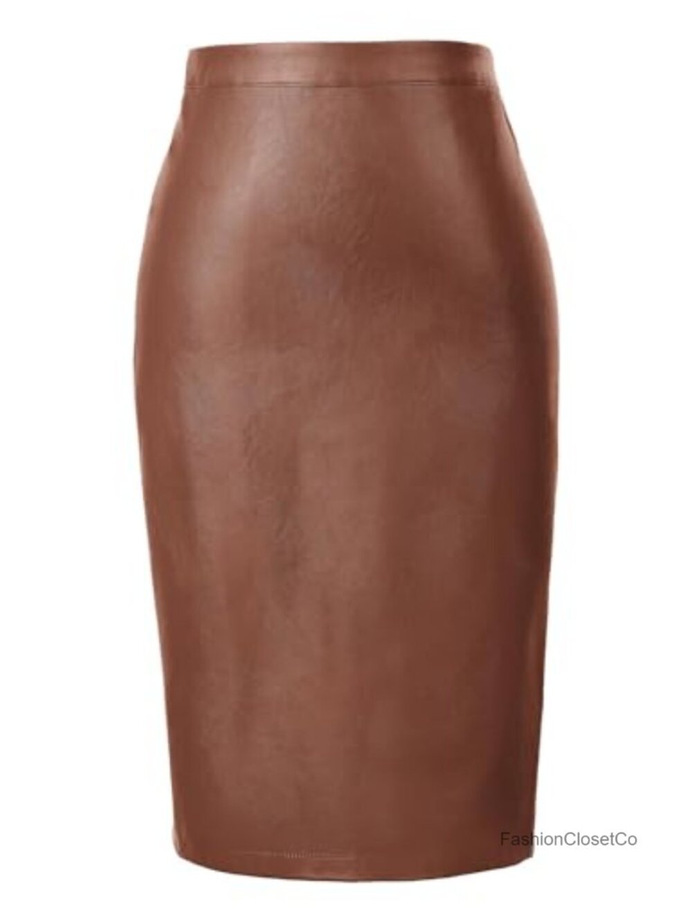 Faux Leather High Waist Knee Length Bodycon Pencil Midi Skirt